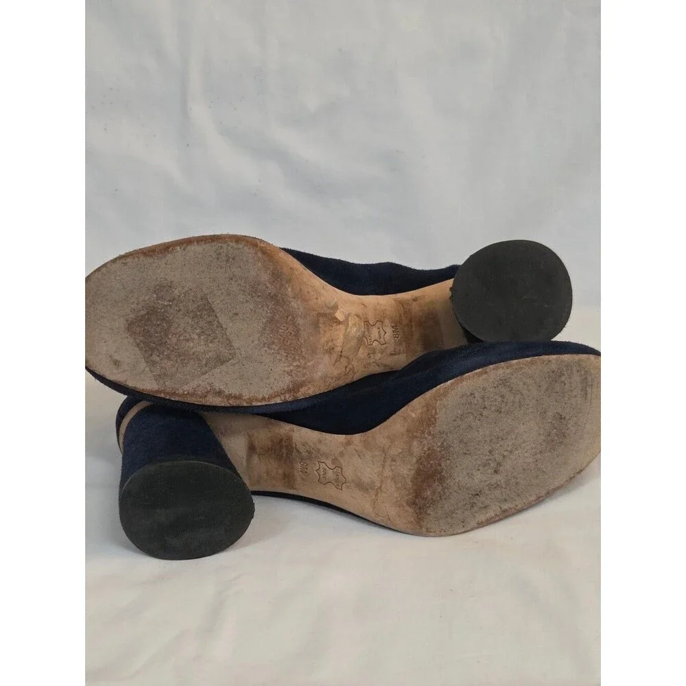 Tory Burch Navy Suede Round-Toe Block Heel Pumps